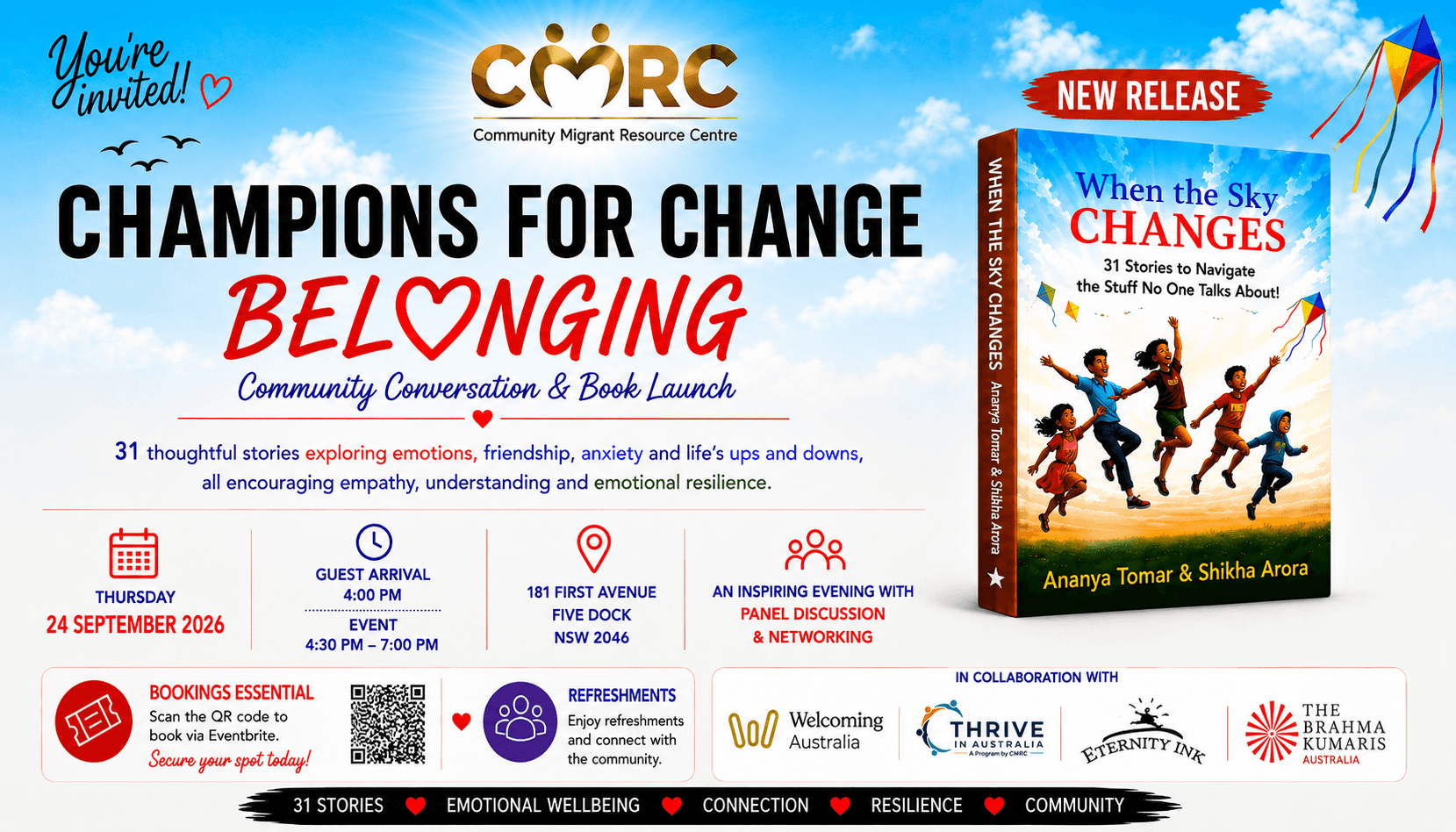 Champions for Change Belonging book launch flyer