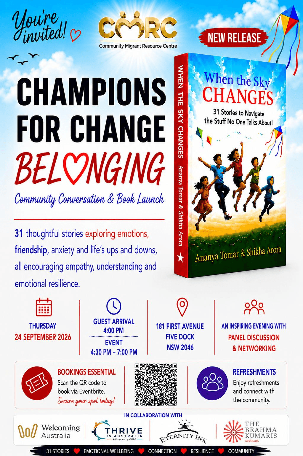 Champions for Change Belonging community conversation and book launch flyer